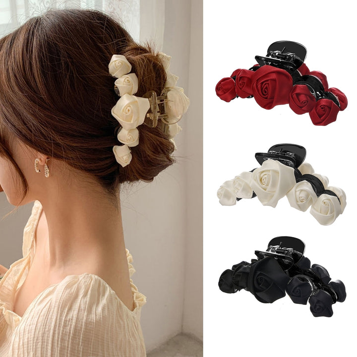 Women Hairpin Soft Fabric Flower Embellished Strong Teeth Design Non-slip All Match Dress-up Image 1