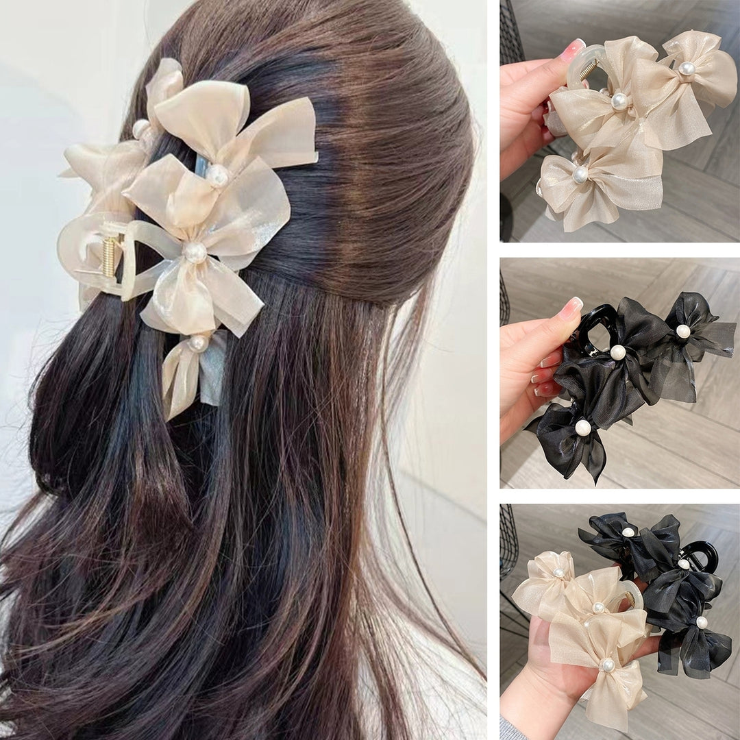 Hair Claw Bowknot Faux Pearl Spring Design Crossing Teeth Strong Hold Hair Accessories Non-Slip Woman Large Hair Jaw Image 1