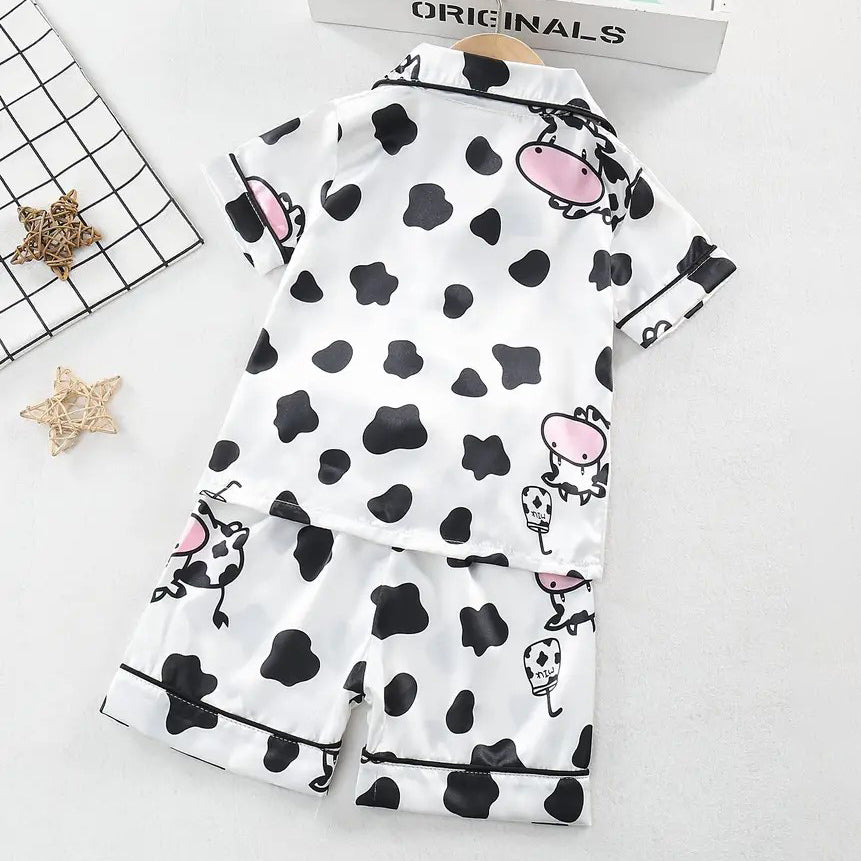 Toddler Girls 2pcs Cartoon Cow Pattern Pajamas Button Front Top and Elastic Waist Shorts Set Comfy Casual PJ Set Kids Image 3
