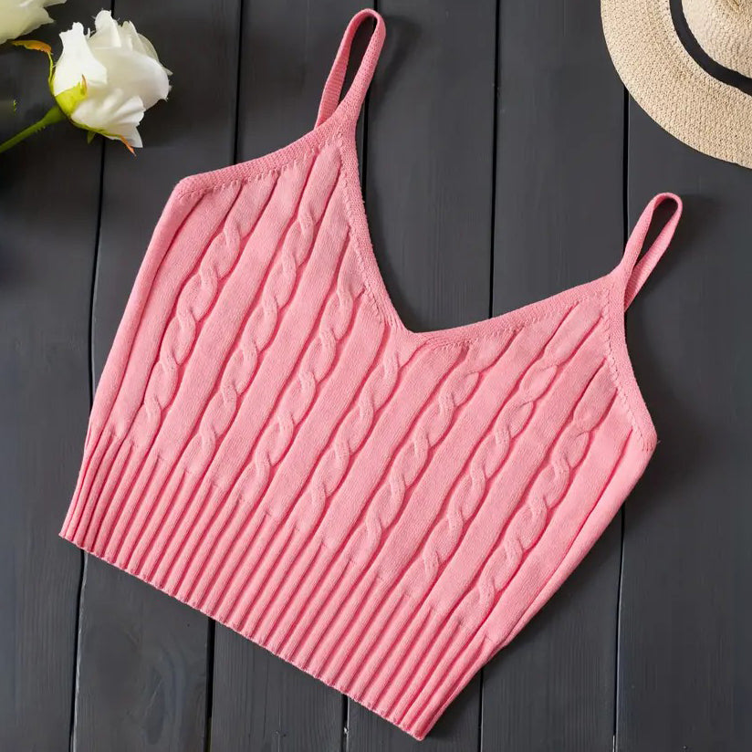 Knitted Cami Crop Top Versatile Sleeveless Casual Top For Spring and Summer Womens Clothing Image 1