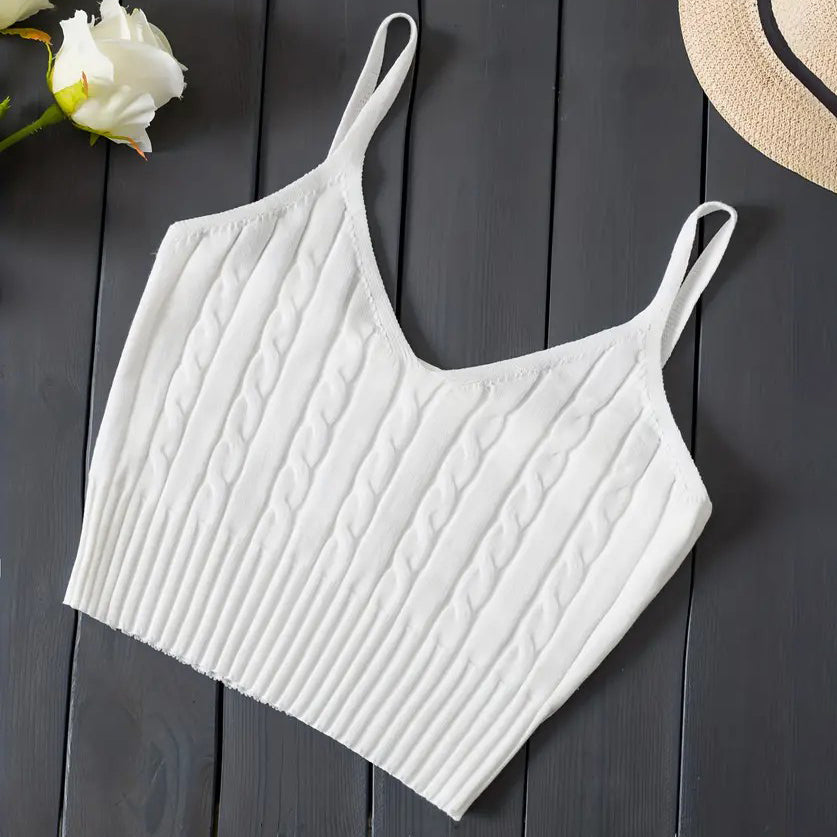 Knitted Cami Crop Top Versatile Sleeveless Casual Top For Spring and Summer Womens Clothing Image 2