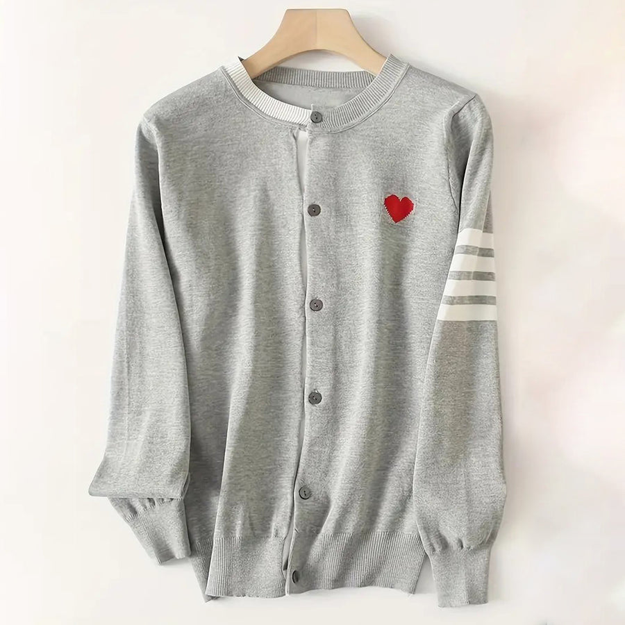 Heart Pattern Button Front Cardigan Casual Long Sleeve Outwear For Spring and Fall Womens Clothing Image 1