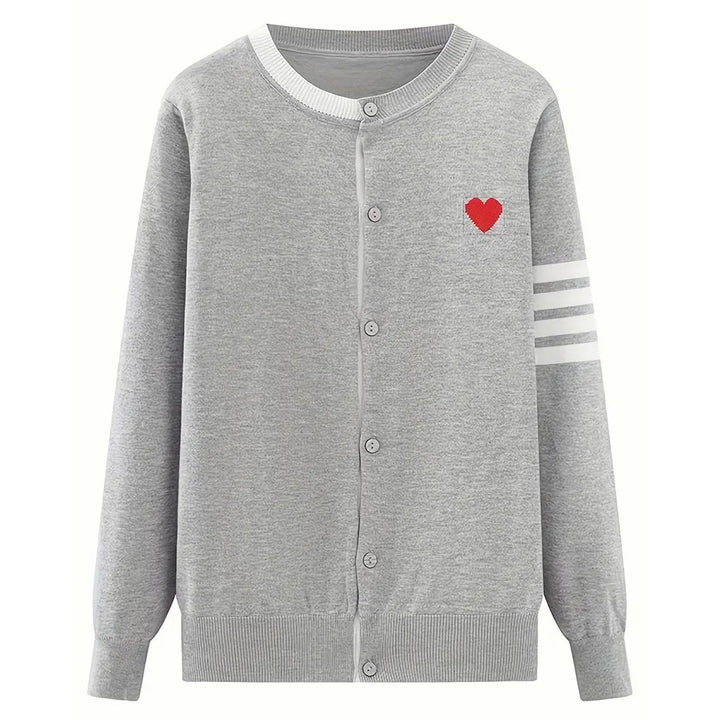 Heart Pattern Button Front Cardigan Casual Long Sleeve Outwear For Spring and Fall Womens Clothing Image 2