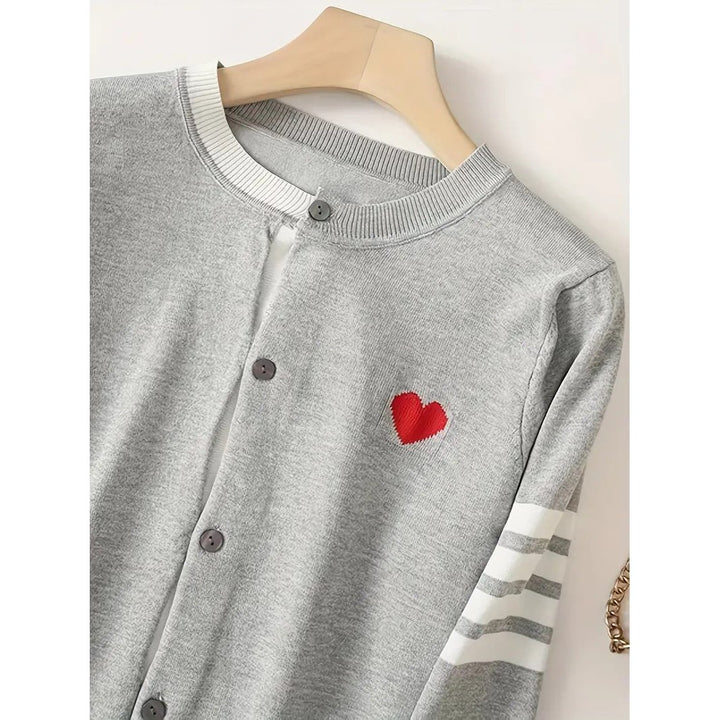 Heart Pattern Button Front Cardigan Casual Long Sleeve Outwear For Spring and Fall Womens Clothing Image 1