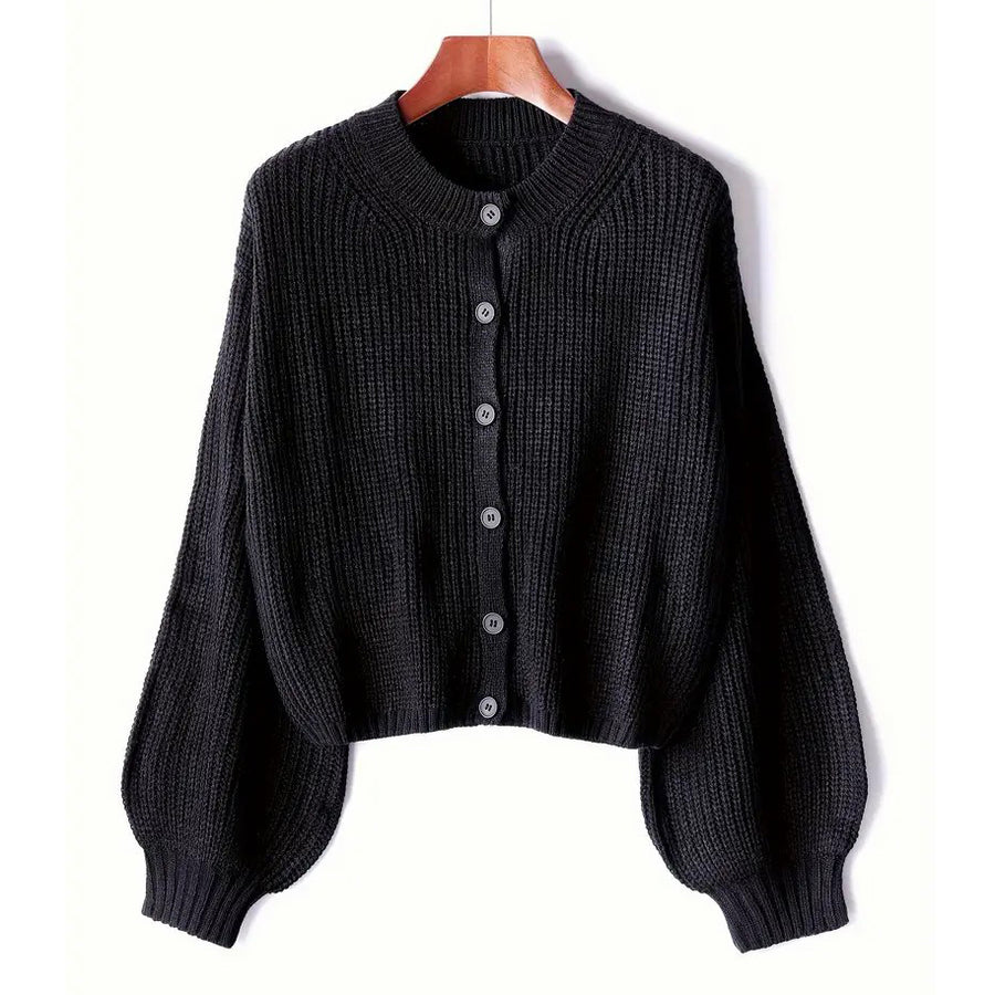 Solid Color Button Front Cardigans Top Casual Crew Neck Long Sleeve Knitted Top For Every Day Womens Clothing Image 1