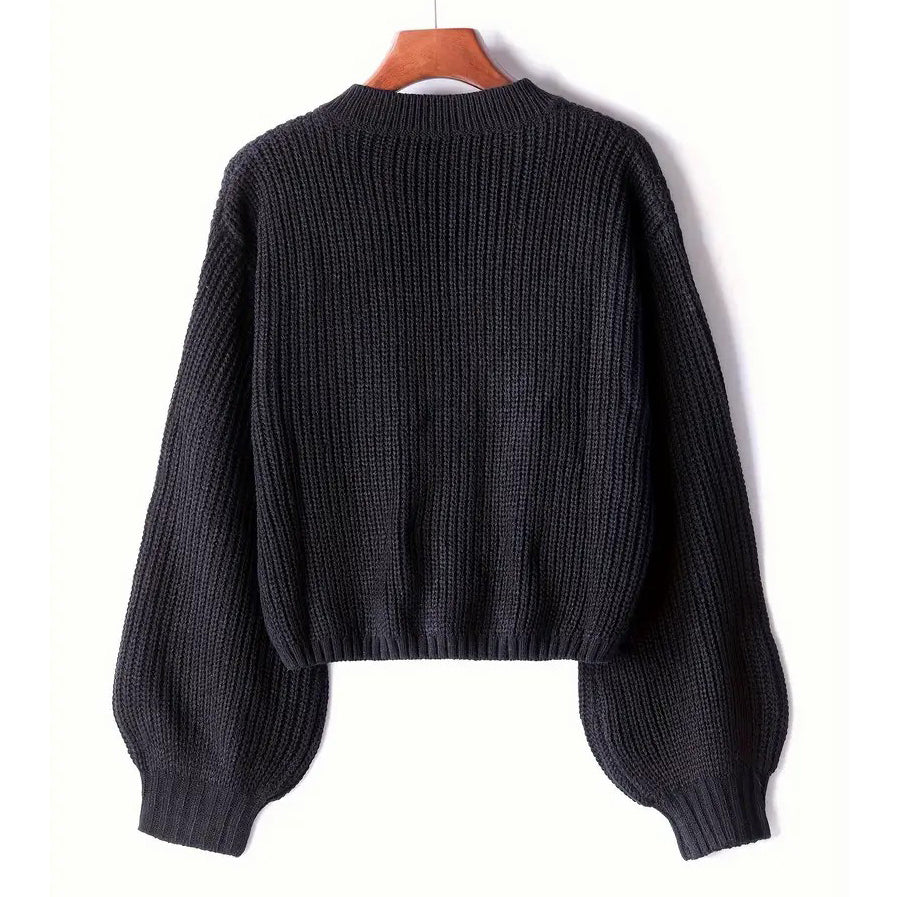 Solid Color Button Front Cardigans Top Casual Crew Neck Long Sleeve Knitted Top For Every Day Womens Clothing Image 2