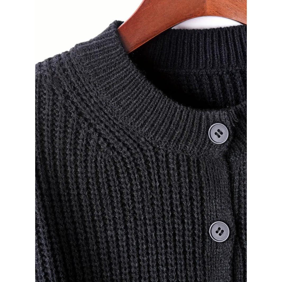 Solid Color Button Front Cardigans Top Casual Crew Neck Long Sleeve Knitted Top For Every Day Womens Clothing Image 4