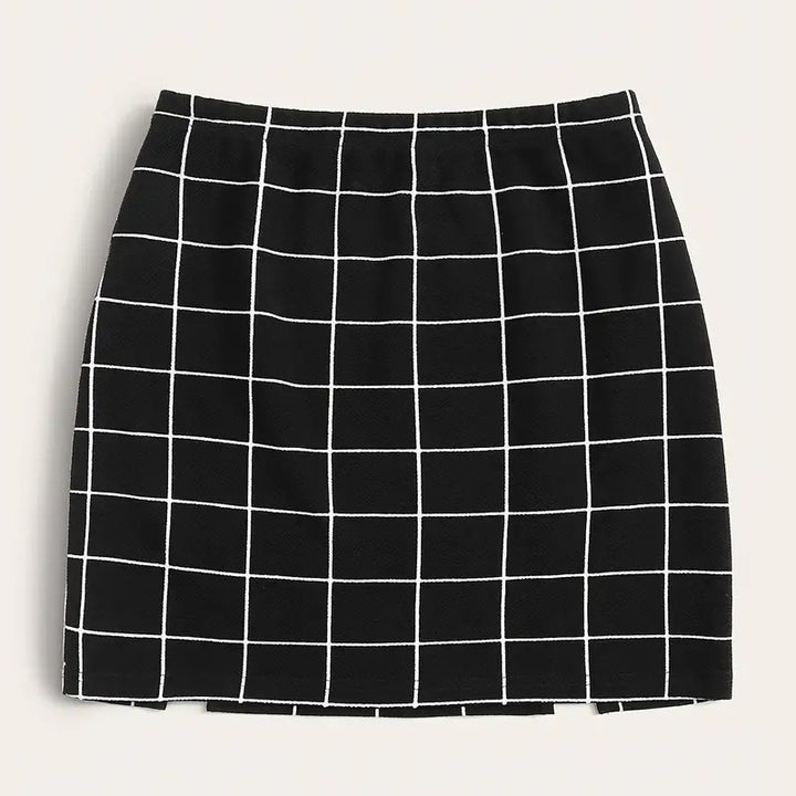 Plaid Print Split Hem Skirt Casual A Line Mini Skirt For Summer Womens Clothing Image 2
