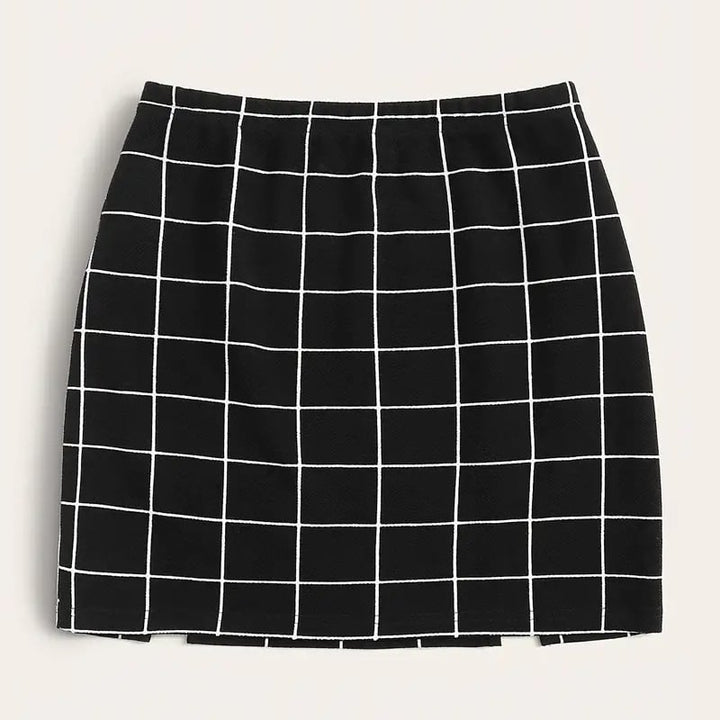 Plaid Print Split Hem Skirt Casual A Line Mini Skirt For Summer Womens Clothing Image 1