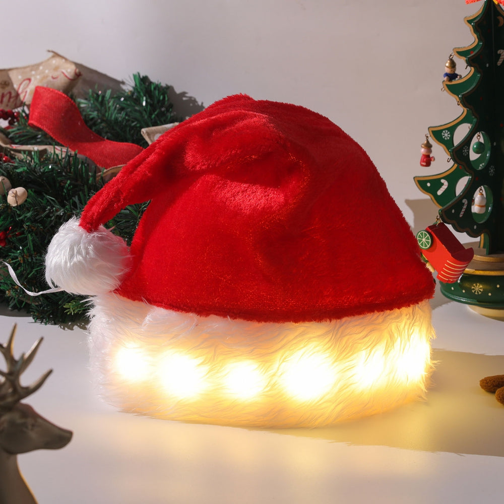 Women Men Plush Ball Decor Santa Hat LED Colorful Light Christmas Hat Luminous Santa Hat Christmas Supplies Image 2