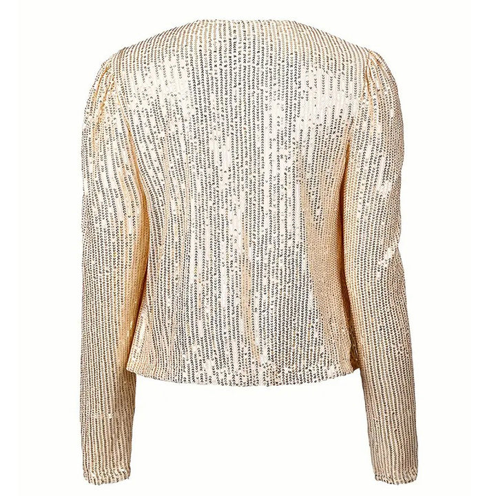 Sequined Solid Jacket Casual Open Front Crew Neck Long Sleeve Outerwear Womens Clothing Image 1
