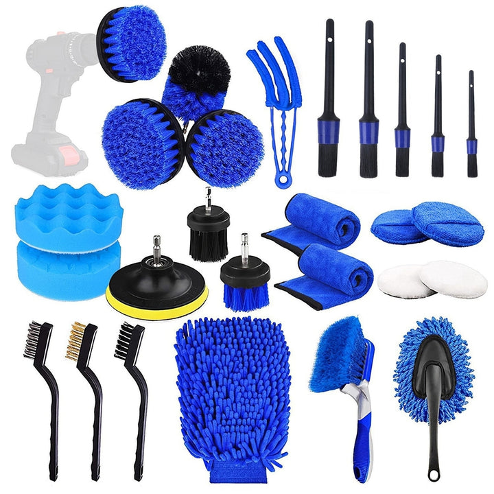 26Pcs Car Detailing Brush Kit Exterior Interior Car Cleaning Set Drill Brush Set Car Buffing Sponge Pads Kit for Image 1