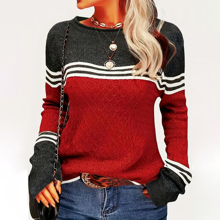 Color Block Boat Neck Knitted Top Casual Long Sleeve Pullover Sweater For Fall and Winter Womens Clothing Image 4