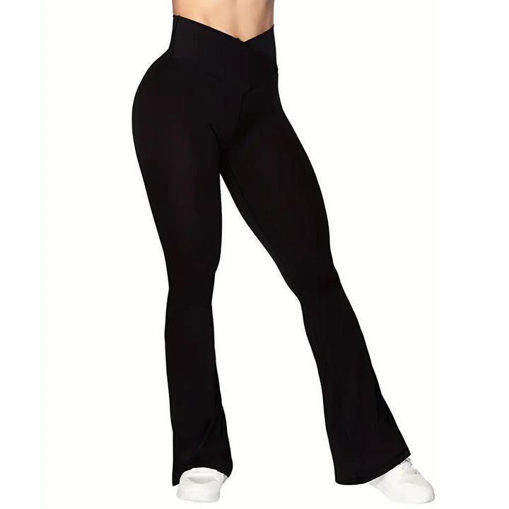 Crossover Waisted Flare Leg Pants Mature Solid Slant Waist Solid Yoga Fashion Comfy Work Pants Womens Clothing Image 2