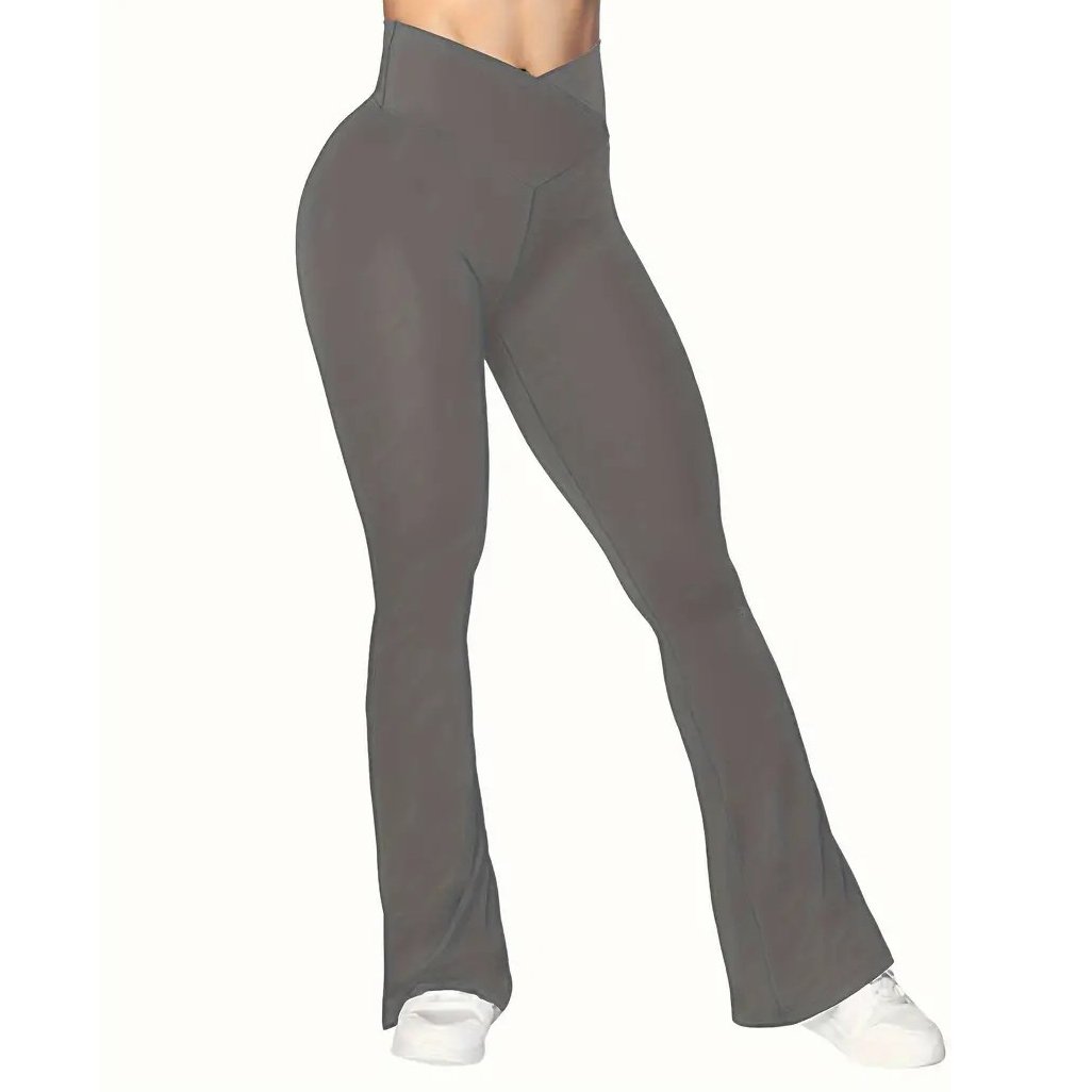Crossover Waisted Flare Leg Pants Mature Solid Slant Waist Solid Yoga Fashion Comfy Work Pants Womens Clothing Image 3