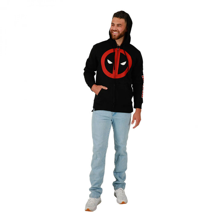 Deadpool Classic Logo Zip-Up Hoodie with Sleeve Print Image 2