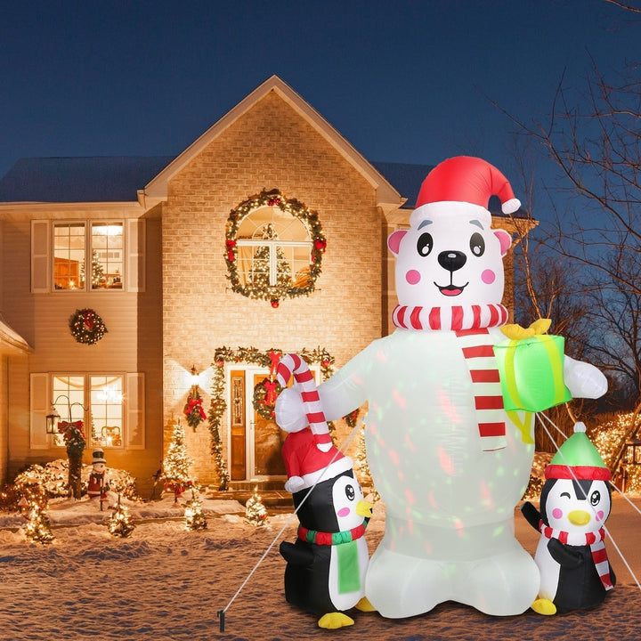 5.9FT Christmas Inflatable Outdoor Decoration Polar Bear Gift Box Penguin Blow Up Yard Decoration with LED Light Image 2