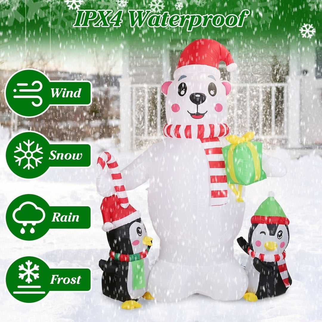 5.9FT Christmas Inflatable Outdoor Decoration Polar Bear Gift Box Penguin Blow Up Yard Decoration with LED Light Image 4