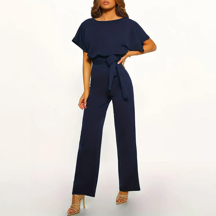 Batwing Sleeve Belted Jumpsuit Solid Casual Jumpsuit Womens Clothing Image 2