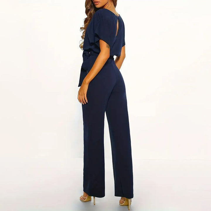 Batwing Sleeve Belted Jumpsuit Solid Casual Jumpsuit Womens Clothing Image 3