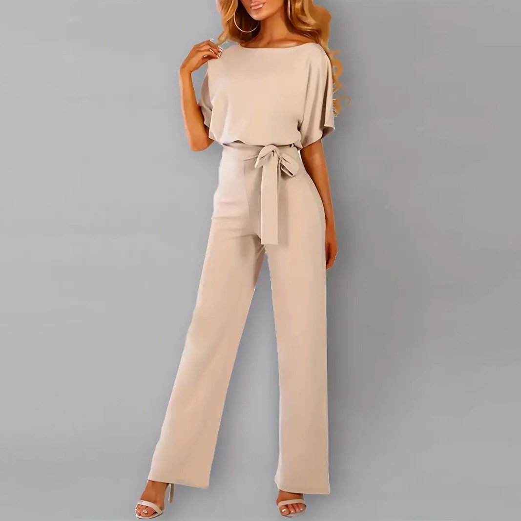 Batwing Sleeve Belted Jumpsuit Solid Casual Jumpsuit Womens Clothing Image 1