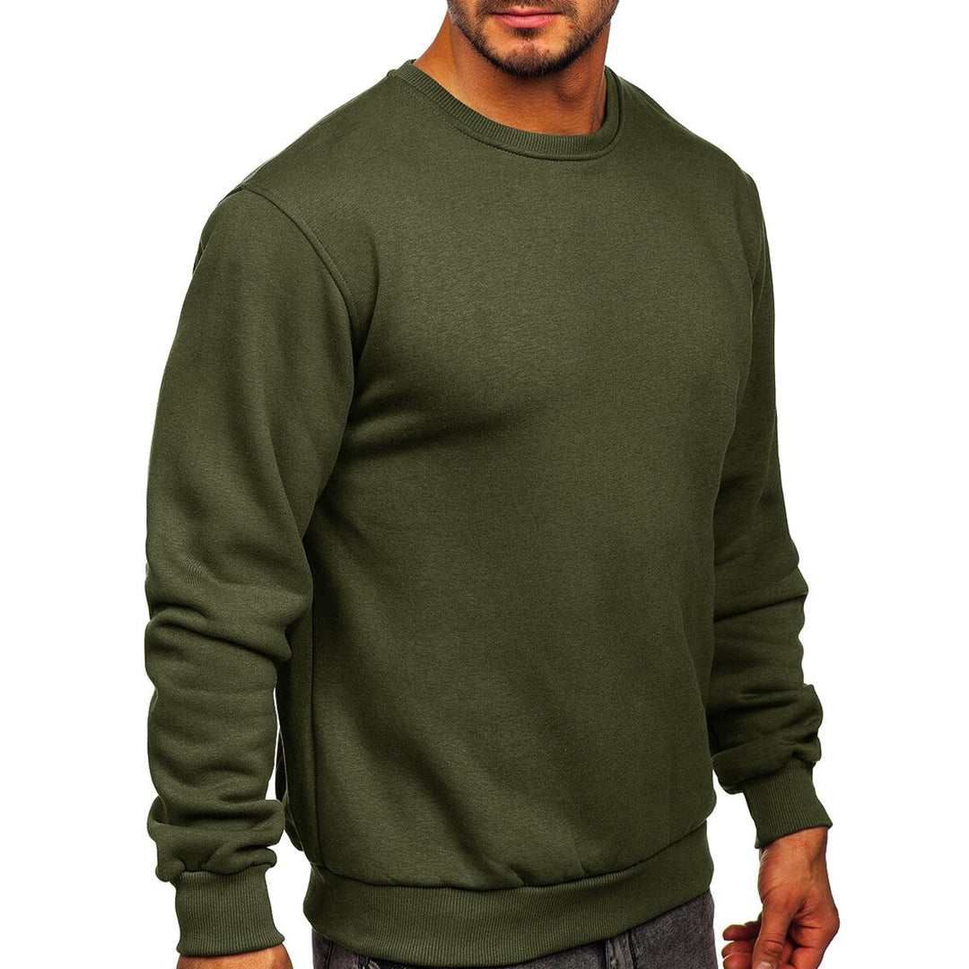 Cloudstyle Men Sweatshirt Solid Color Round Neck Long Sleeve Casual Autumn Winter Top Image 1