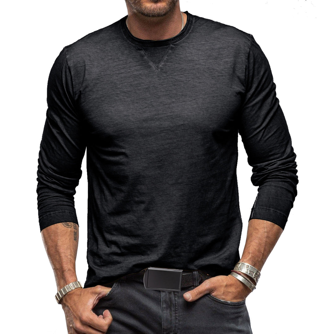 Cloudstyle Mens Long Sleeve T-shirt Round Neck Solid Color Casual Wear Top Image 4