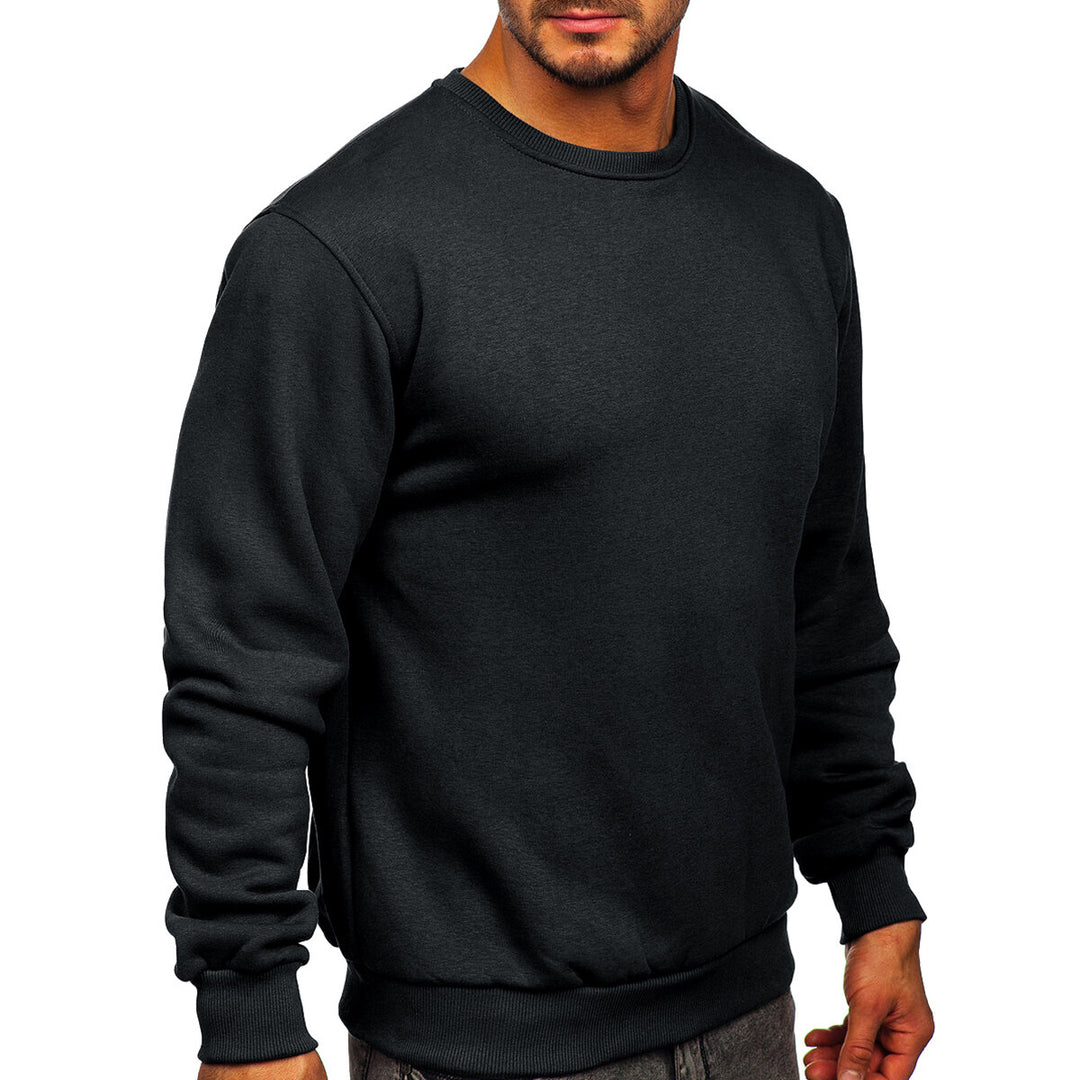 Cloudstyle Men Sweatshirt Solid Color Round Neck Long Sleeve Casual Autumn Winter Top Image 3