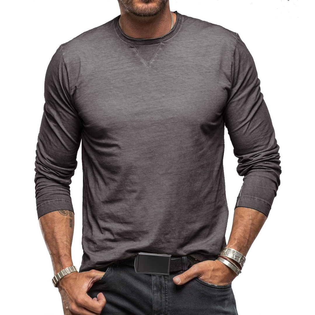 Cloudstyle Mens Long Sleeve T-shirt Round Neck Solid Color Casual Wear Top Image 1