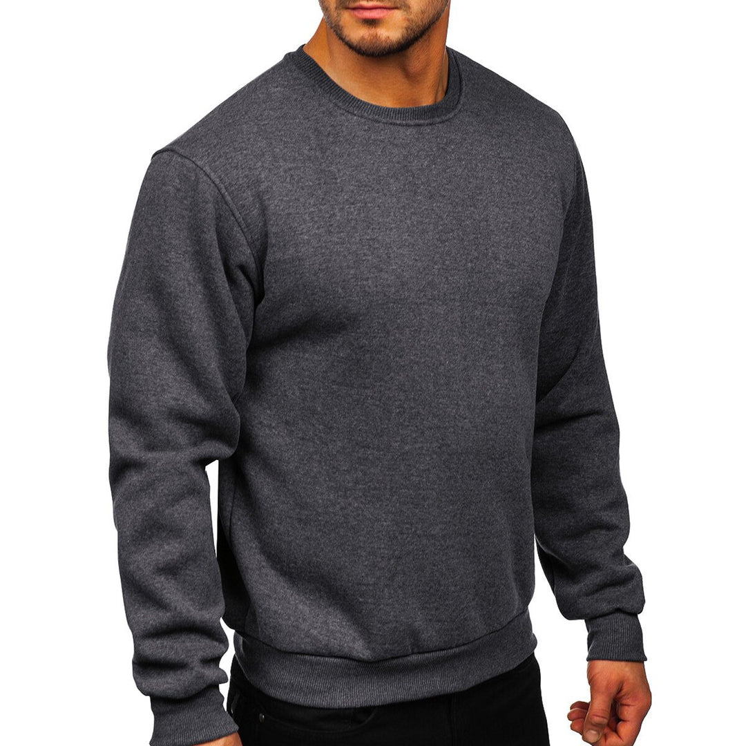 Cloudstyle Men Sweatshirt Solid Color Round Neck Long Sleeve Casual Autumn Winter Top Image 1