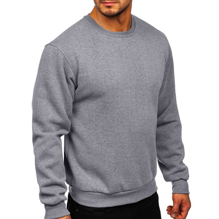 Cloudstyle Men Sweatshirt Solid Color Round Neck Long Sleeve Casual Autumn Winter Top Image 1