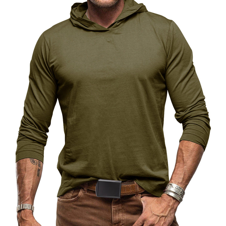 Cloudstyle Mens Hooded T-shirt Long Sleeve Solid Color Casual Autumn Top Image 3