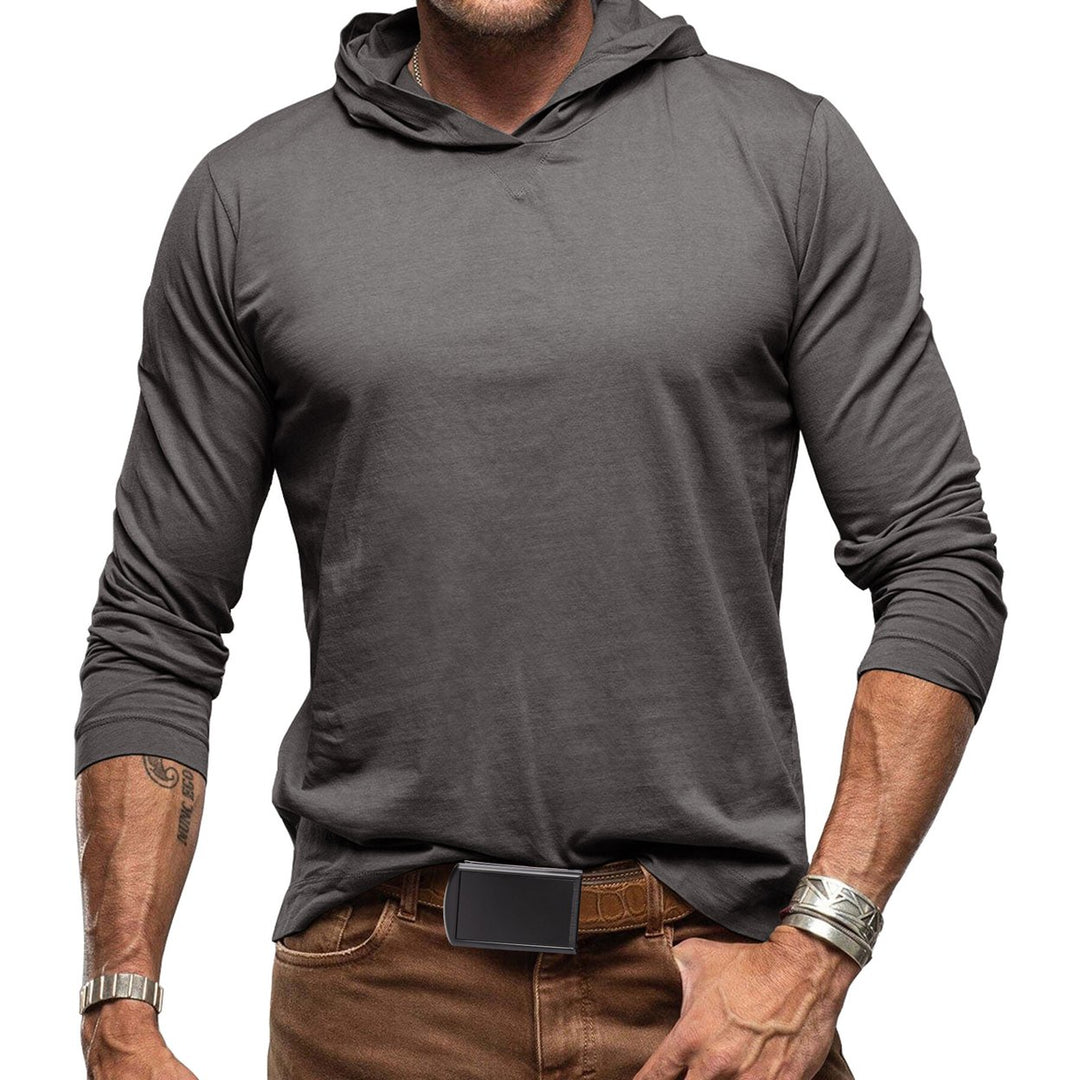 Cloudstyle Mens Hooded T-shirt Long Sleeve Solid Color Casual Autumn Top Image 1