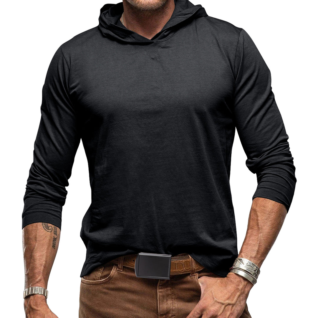 Cloudstyle Mens Hooded T-shirt Long Sleeve Solid Color Casual Autumn Top Image 1