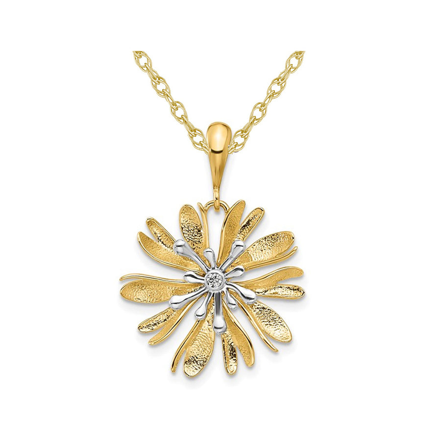 14K Yellow and White Gold Flower Pendant Necklace Charm with Chain Image 1