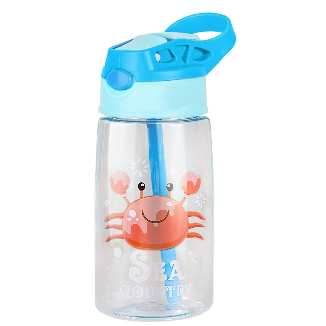 16.2Oz Leak-proof Kids Water Bottle with Straw Push Button Sport Water Bottle for Kids Crab Ship Jellyfish Rocket Image 1