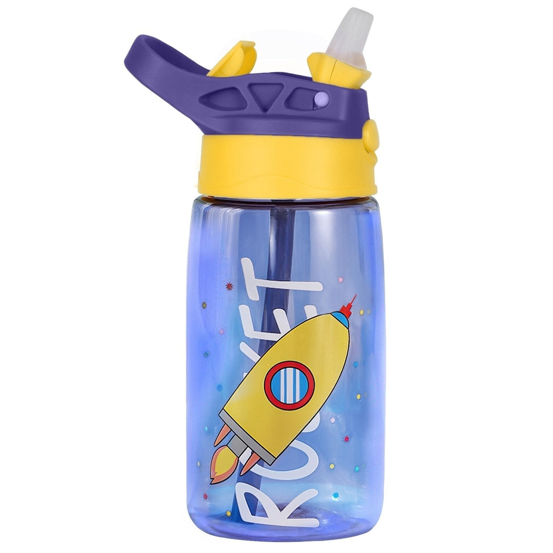 16.2Oz Leak-proof Kids Water Bottle with Straw Push Button Sport Water Bottle for Kids Crab Ship Jellyfish Rocket Image 1