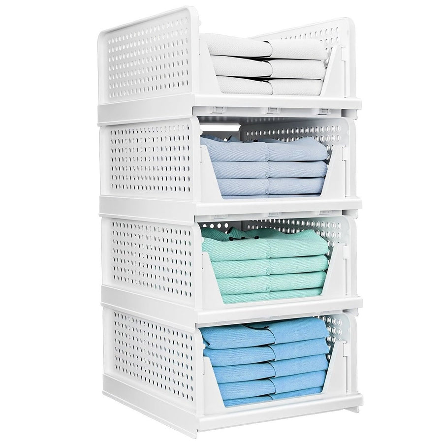 4 Packs Plastic Storage Box Closet Organizer Foldable Storage Bin Stackable Drawer with Slide Rail Push-Pull Storage Image 1