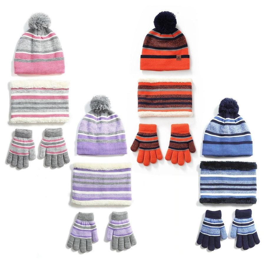 Winter Kids Knitted Hat Scarf Gloves 3Pcs Boys Girls Winter Warm Beanie Hat and Glove Scarf Set Beanie Neck Warmer Image 1