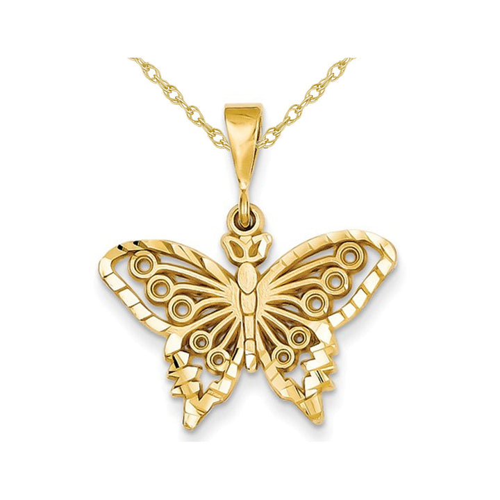 14K Yellow Gold Butterfly Pendant Necklace with Chain Image 1