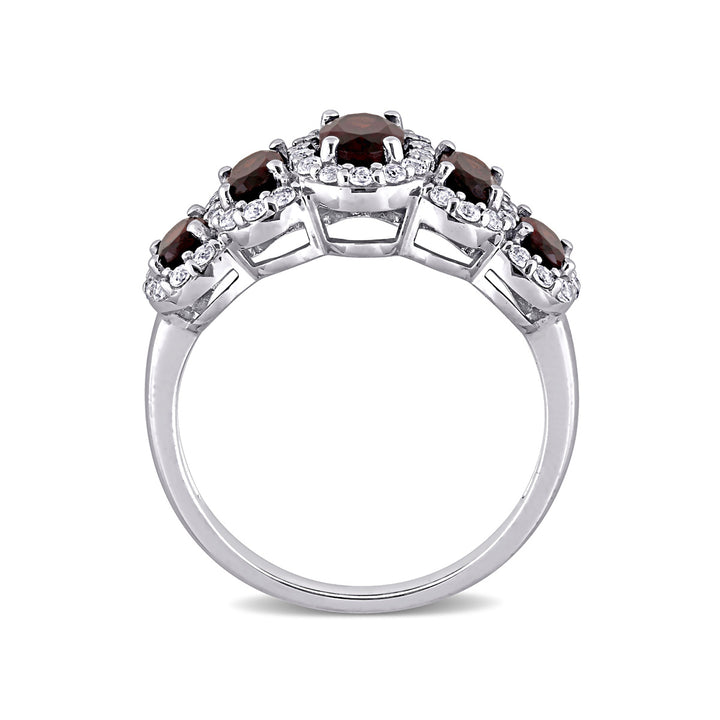 2.00 Carat (ctw) Garnet Five Stone Ring in 10K White Gold with White Topaz Image 3