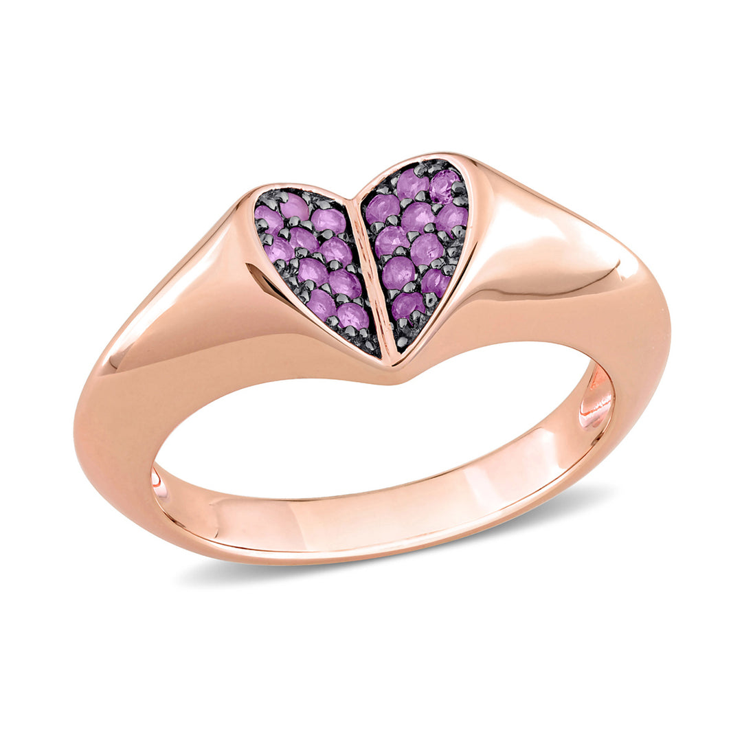 1/5 Carat (ctw) African Amethyst Promise Heart Ring in Rose Plated Sterling Silver Image 1