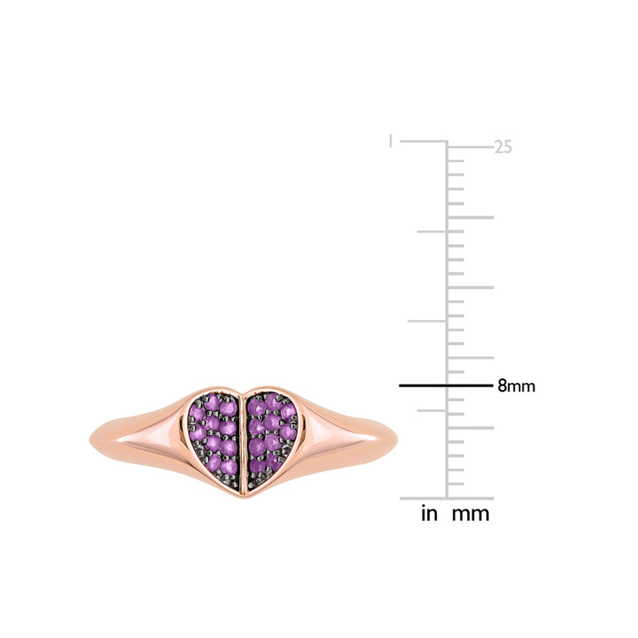 1/5 Carat (ctw) African Amethyst Promise Heart Ring in Rose Plated Sterling Silver Image 3