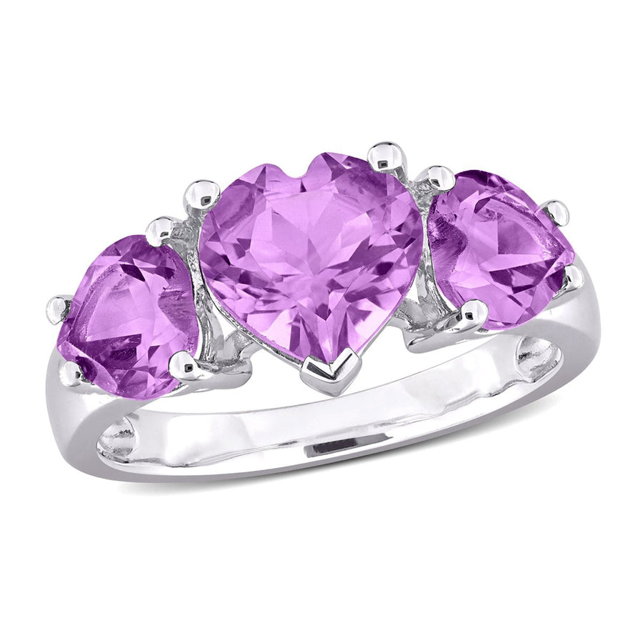 2.60 Carat (ctw) Amethyst Three Stone Ring in Sterling Silver Image 1