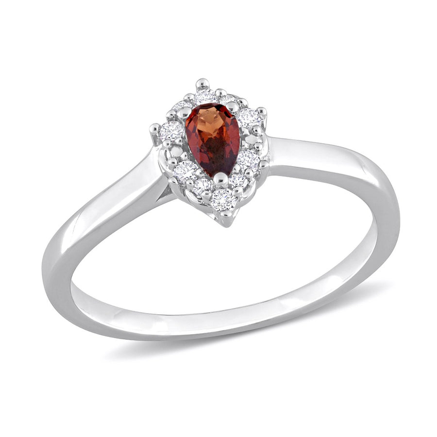 1/4 Carat (ctw) Garnet Halo Drop Ring in Sterling Silver with Diamonds Image 1