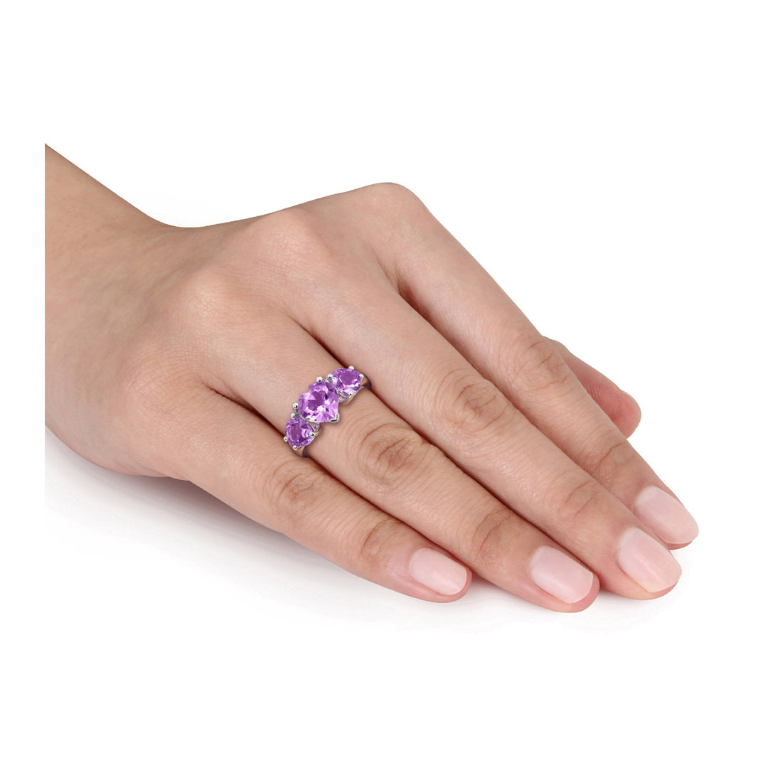 2.60 Carat (ctw) Amethyst Three Stone Ring in Sterling Silver Image 2