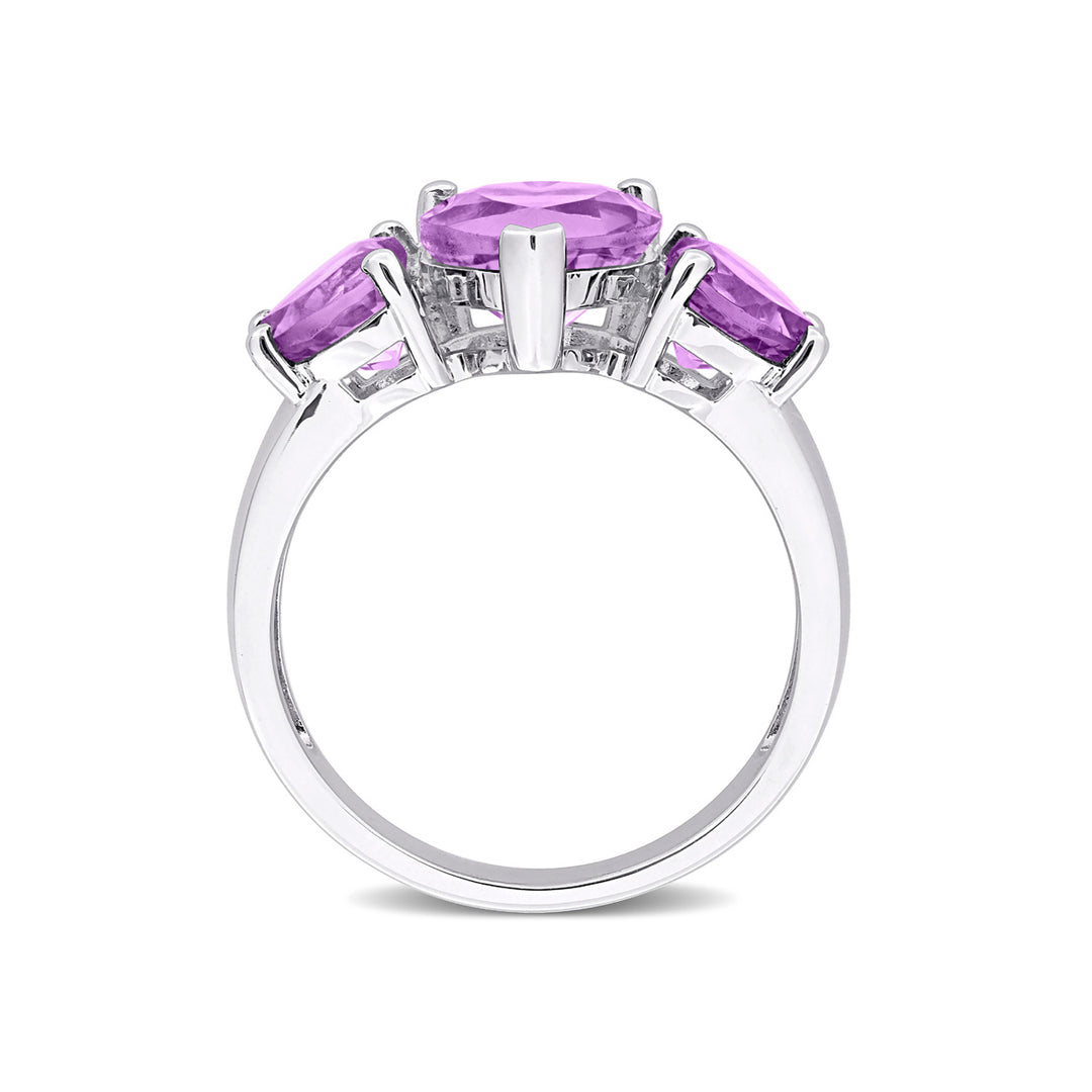2.60 Carat (ctw) Amethyst Three Stone Ring in Sterling Silver Image 4