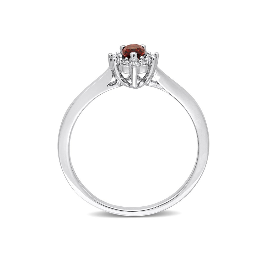 1/4 Carat (ctw) Garnet Halo Drop Ring in Sterling Silver with Diamonds Image 3