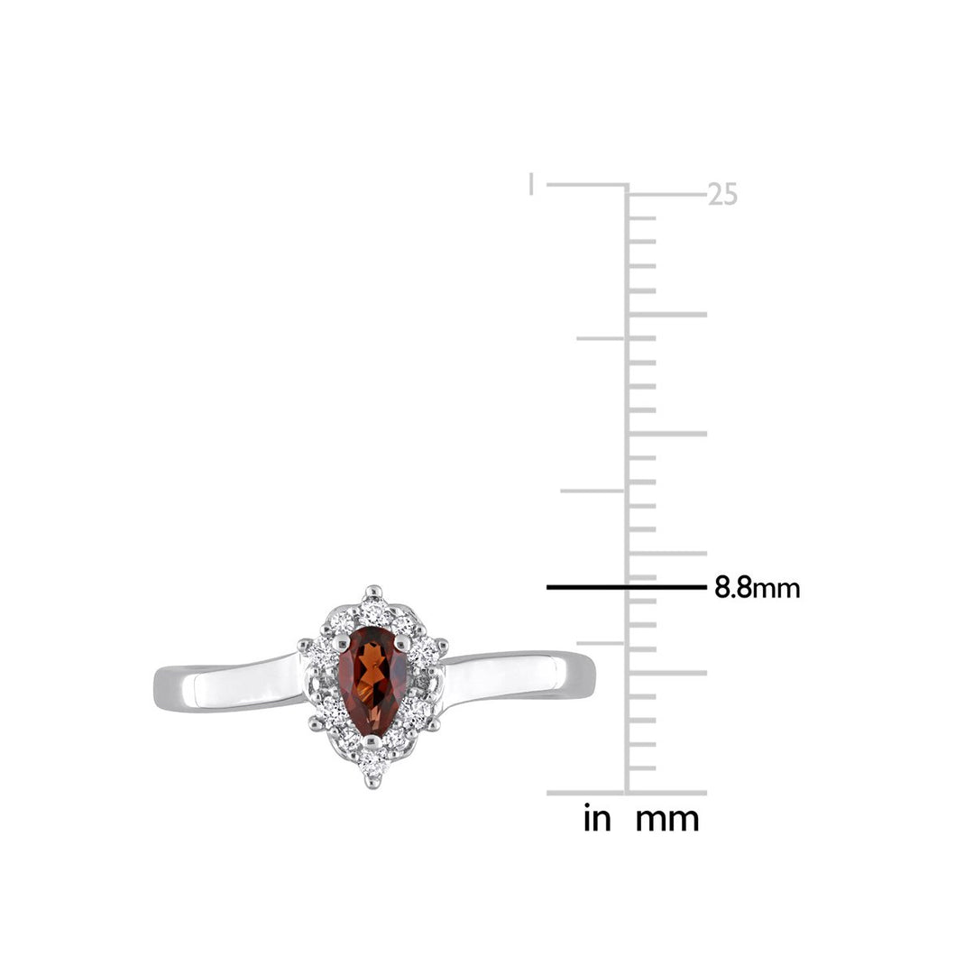 1/4 Carat (ctw) Garnet Halo Drop Ring in Sterling Silver with Diamonds Image 4