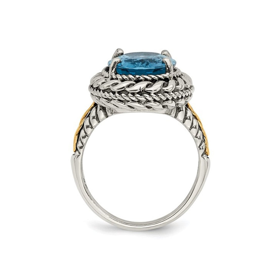 6.60 Carat (ctw) Blue Topaz Ring in Antiqued Sterling Silver with 14K Gold Accent Hearts Image 3
